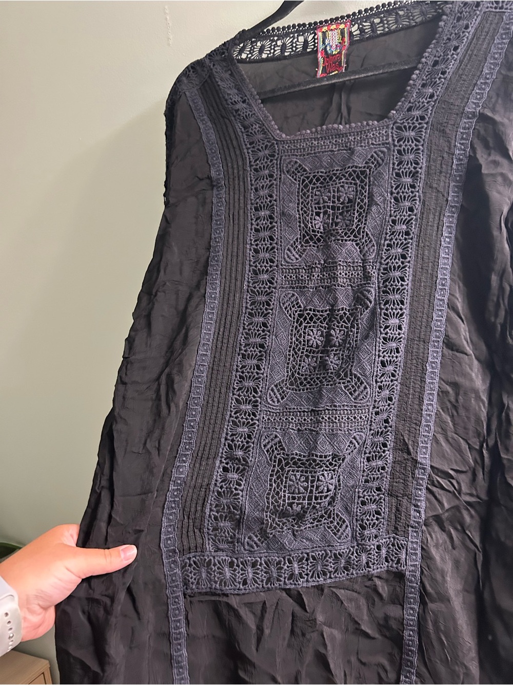 Johnny was blue lace black tunic top long sleeve delicate